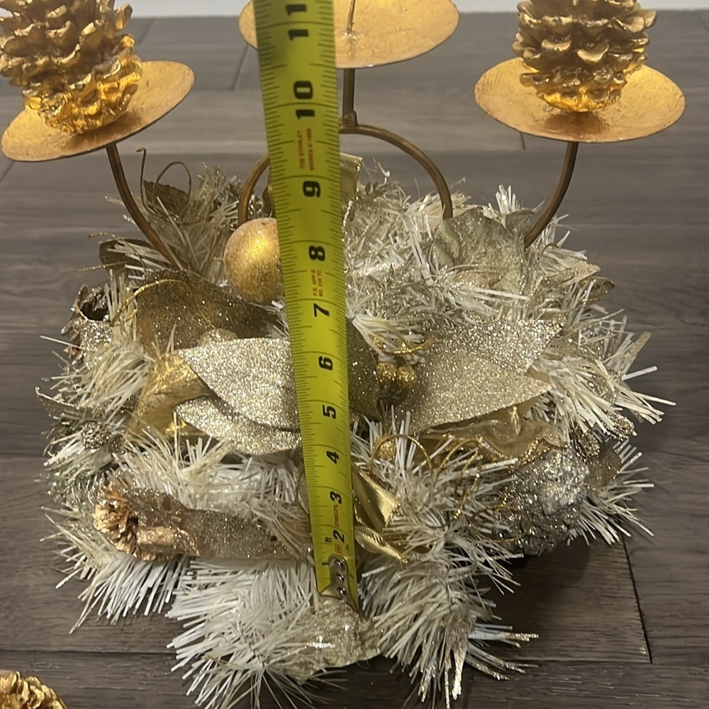 Gold Holiday three tier candle holder with glitter and ribbon - Picture 9 of 10